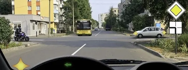 Иллюстрация к вопросу: Вы намерены повернуть налево. Кому Вы обязаны уступить дорогу?